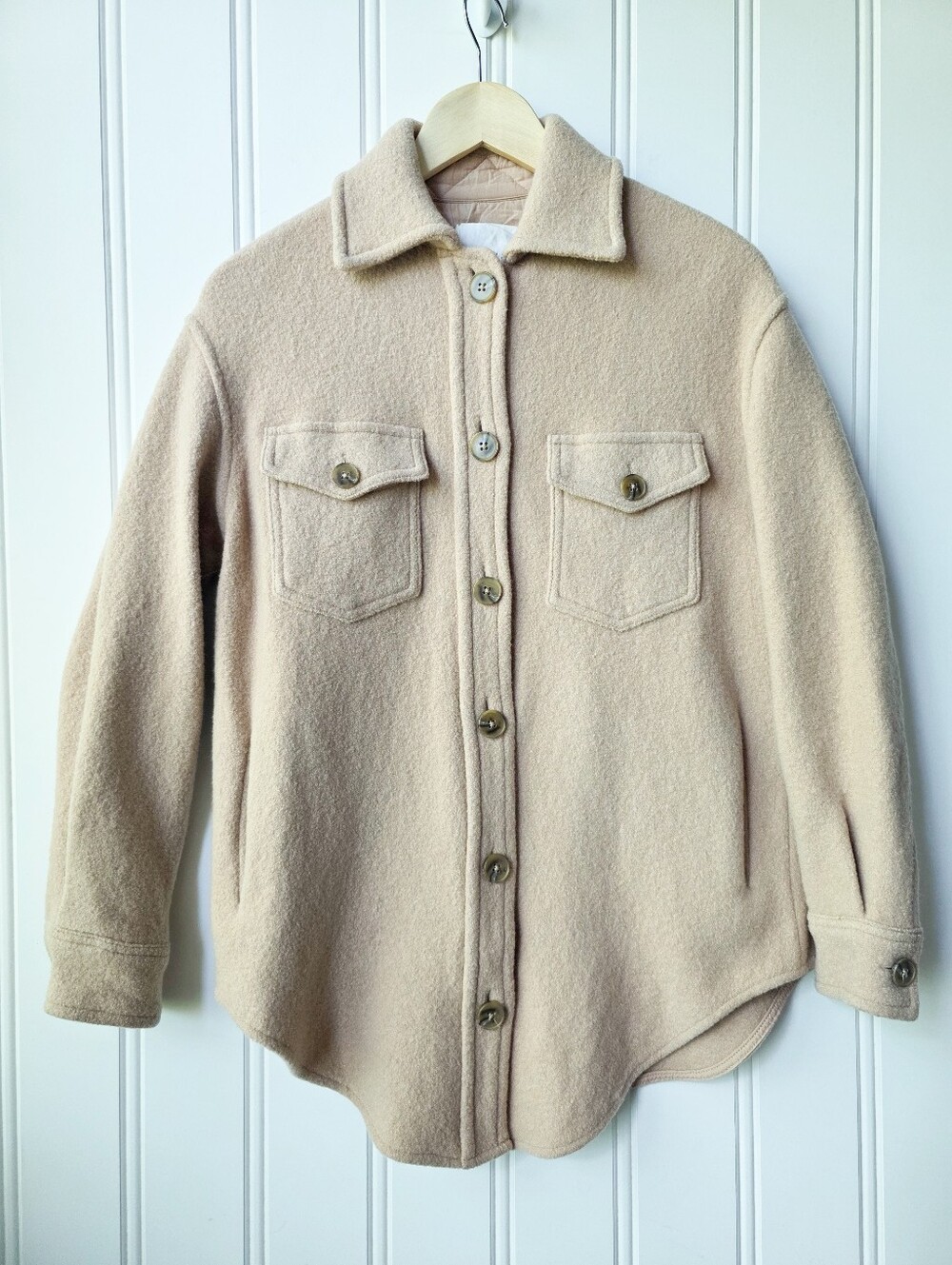 Wilfred Free The Ganna Shirt Jacket Shacket Merino Wool Cream Womens Small